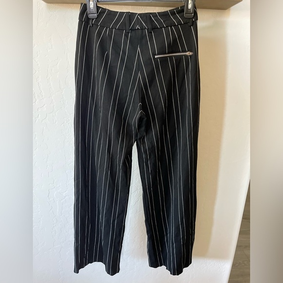 I.AM.GIA. | Black Pinstripe High Waist, Wide Leg Cropped Trouser Pants••Academia - Picture 8 of 16